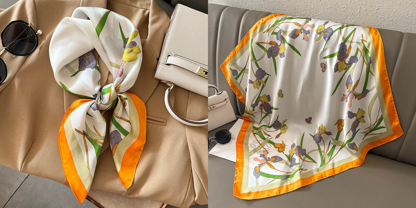 Elegant Floral Silk-Feel Square Scarf - 60-80cm Versatile Women's Neck Scarf