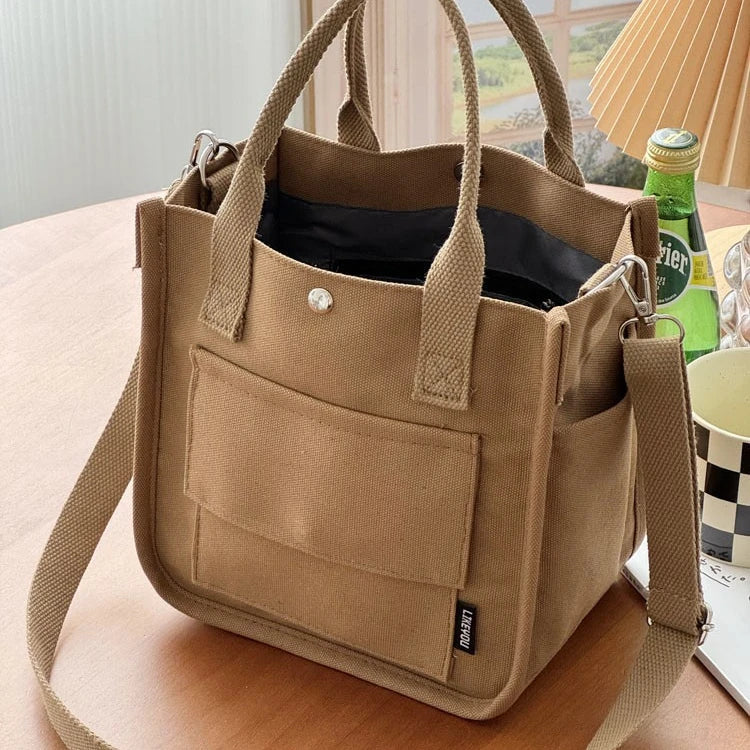 Multi Pocket Tote Canvas Bag Handheld Crossbody Bag Minimalist Design Versatile Handheld Bag Convenient Meal Box Bag