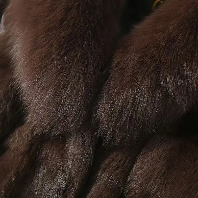 Luxury Real Rex Rabbit Fur Coat with Fox Fur Collar