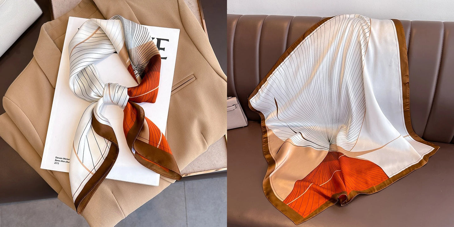 Elegant Floral Silk-Feel Square Scarf - 60-80cm Versatile Women's Neck Scarf