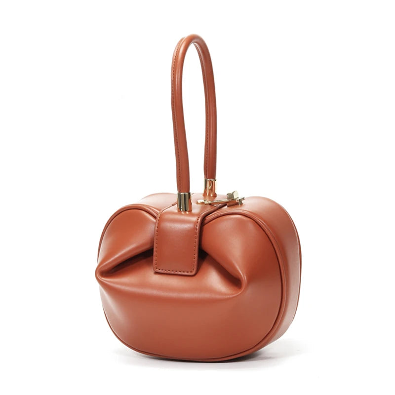 Burminsa Cowhide Genuine Leather Spherical Small Tote Bag For Women 2025 Trend Designer Evening Purse Top Handle Ladies Handbags