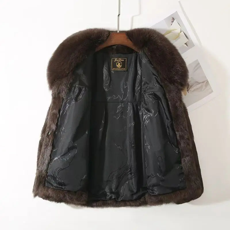 Luxury Real Rex Rabbit Fur Coat with Fox Fur Collar