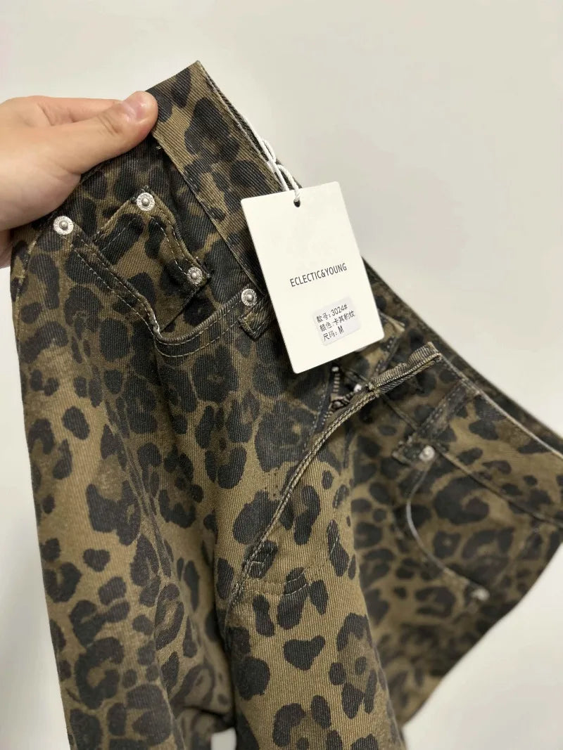 Y2K High-Waisted Leopard Print Big Jeans Pant