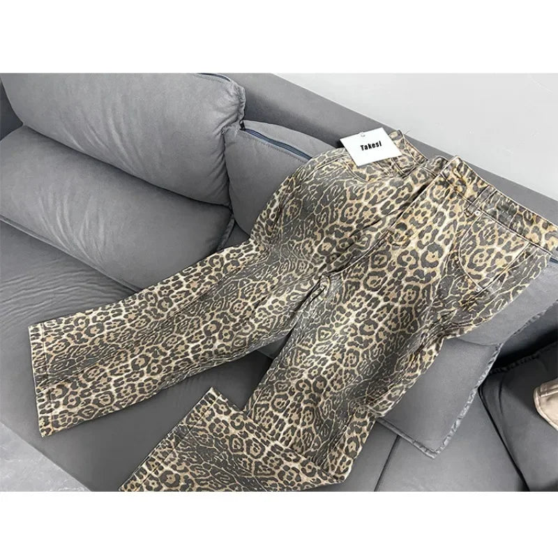 Y2K High-Waisted Leopard Print Big Jeans Pant