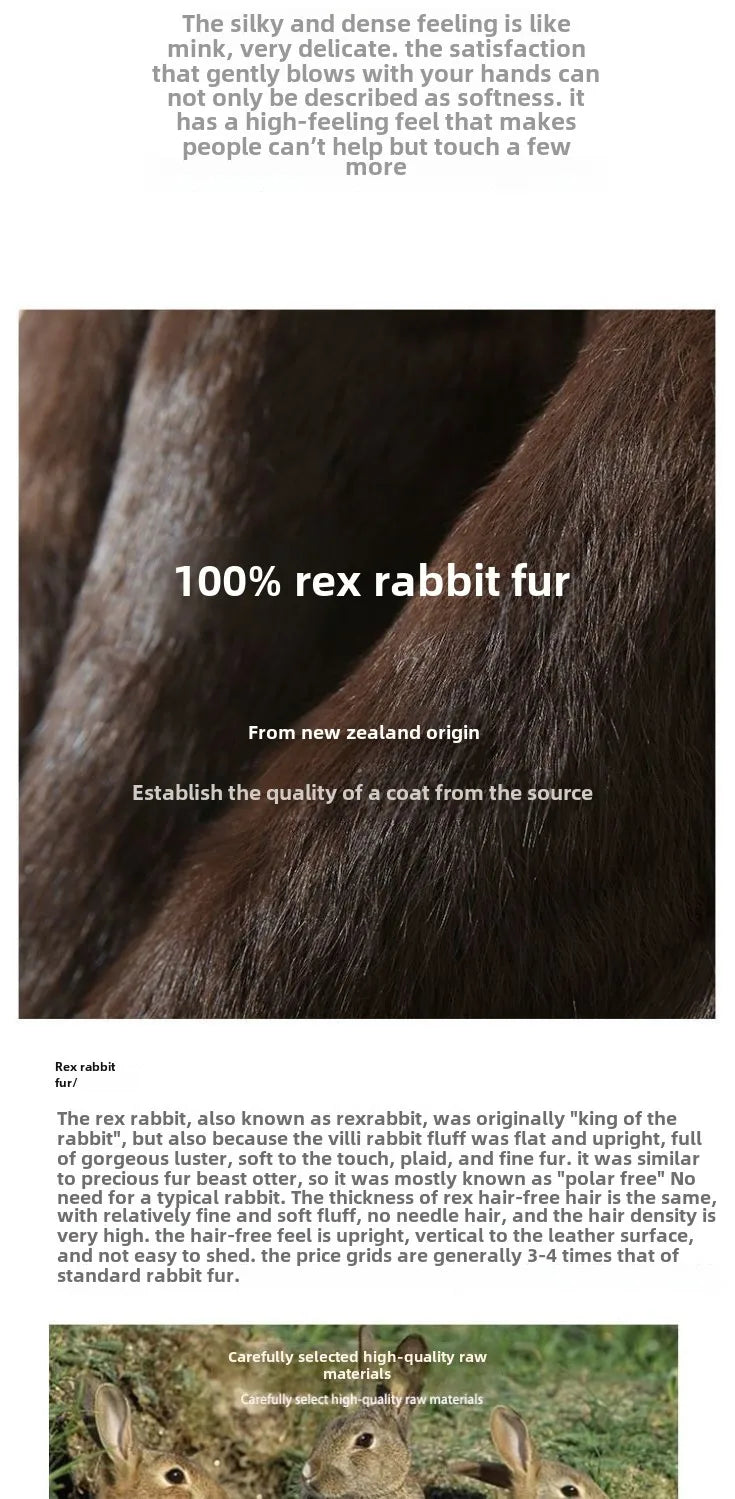 Luxury Real Rex Rabbit Fur Coat with Fox Fur Collar