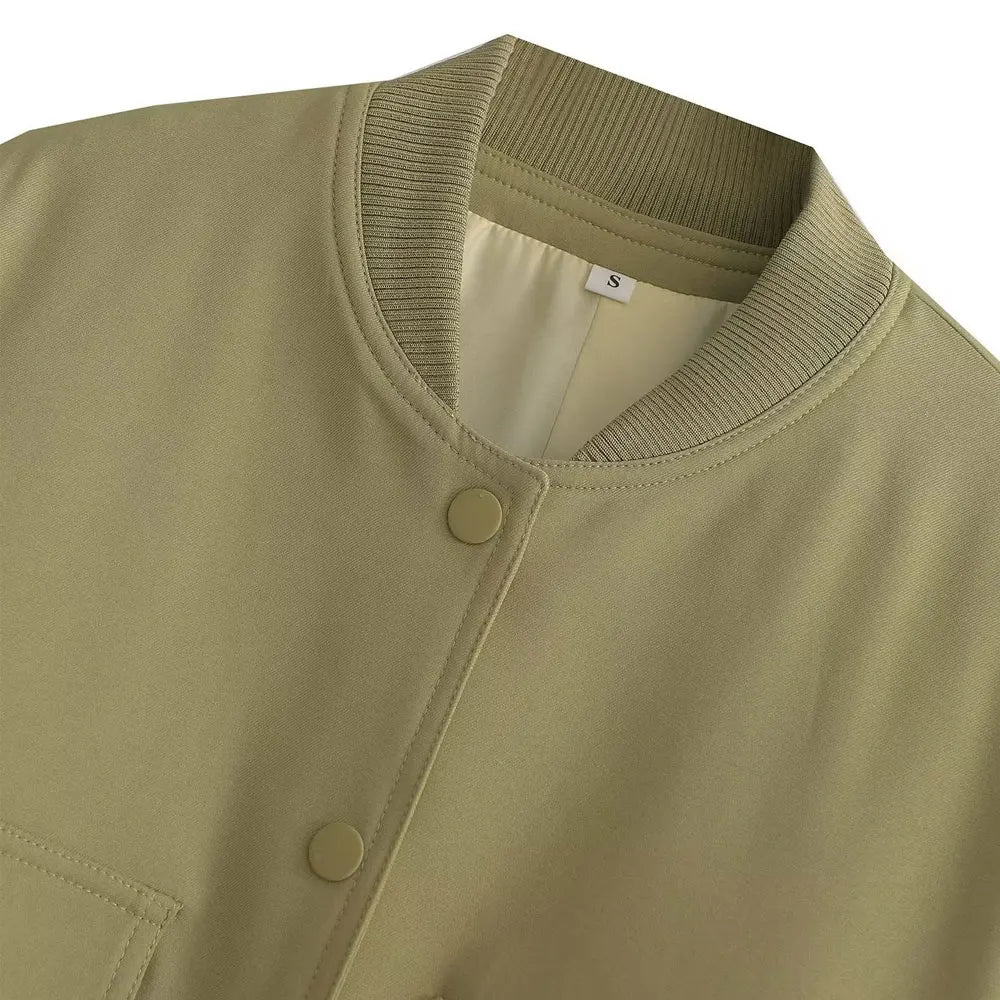 Women's Classic Button-Front Bomber Jacket with Pockets