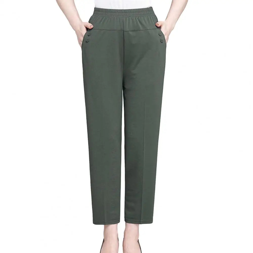 Middle Aged Old Women Spring Summer Pants Thin Elastic Waist Loose Cotton Mother Pants Casual Female Trousers