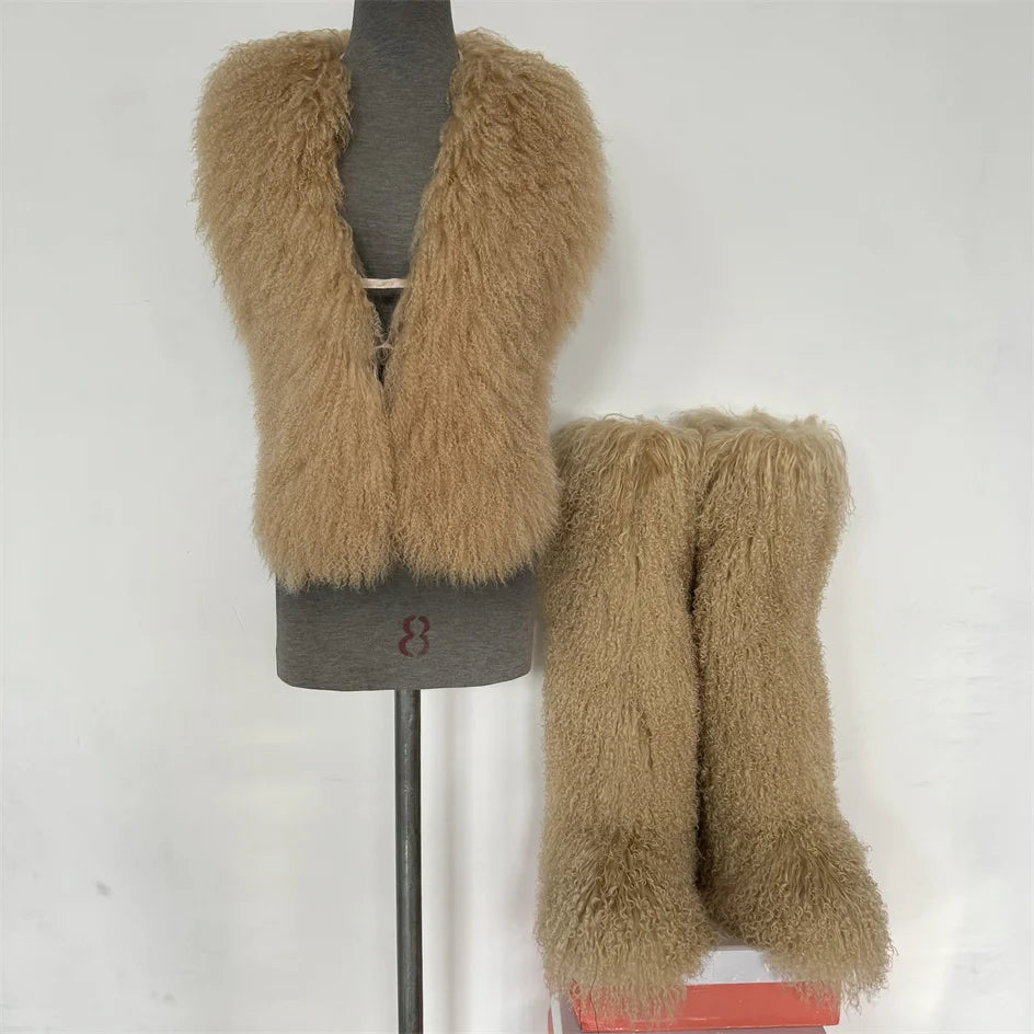 Luxury Mongolian Sheepskin Fur Halter Vest