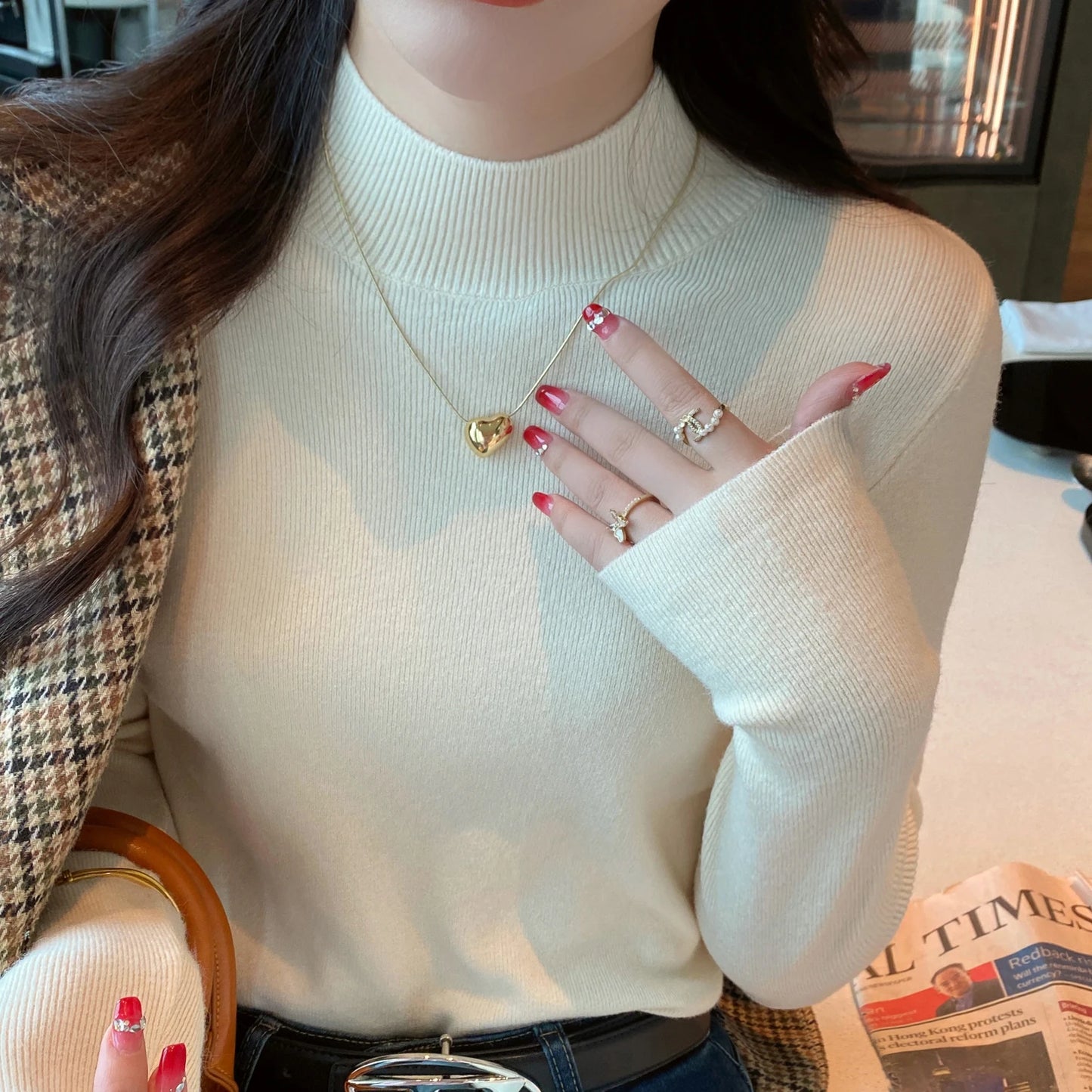 Premium Wool-Cotton Turtleneck Sweater for Women