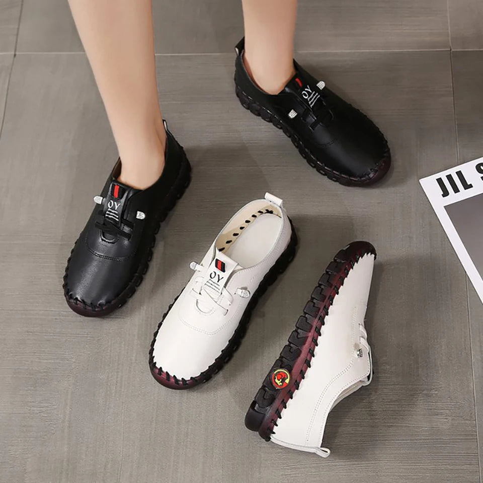 Sneakers Women Shoes Loafers Lace Up Leather Flat New Spring Casual comfortable Mom Shoe Mujer Zapatos Chaussure Femme