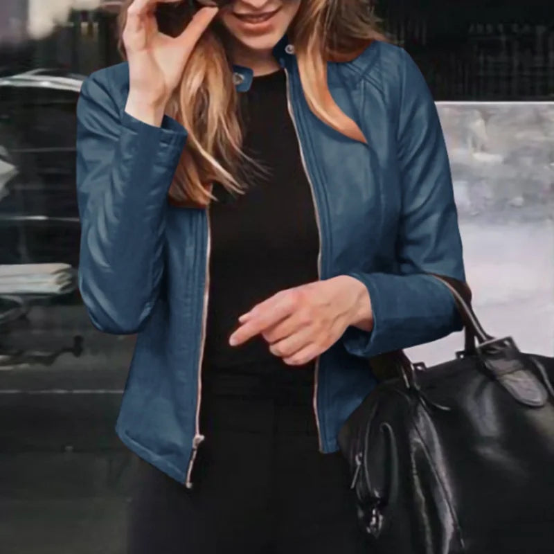 Women's Classic Slim Fit Faux Leather Motorcycle Jacket