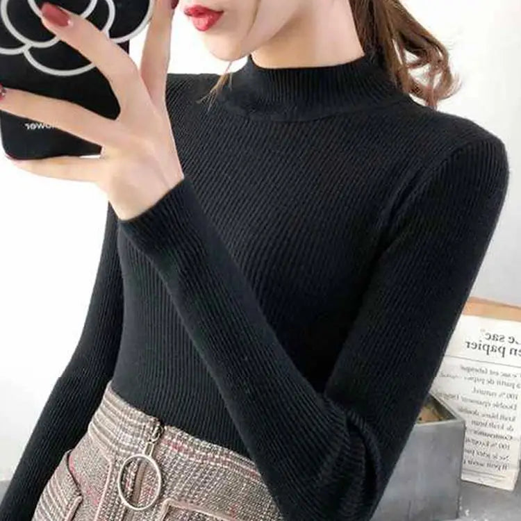 Premium Cotton-Blend Mock Neck Sweater