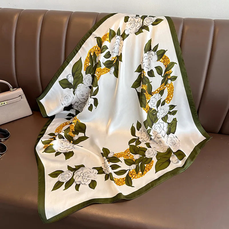 RUNMEIFA Luxury Silk Square Scarf