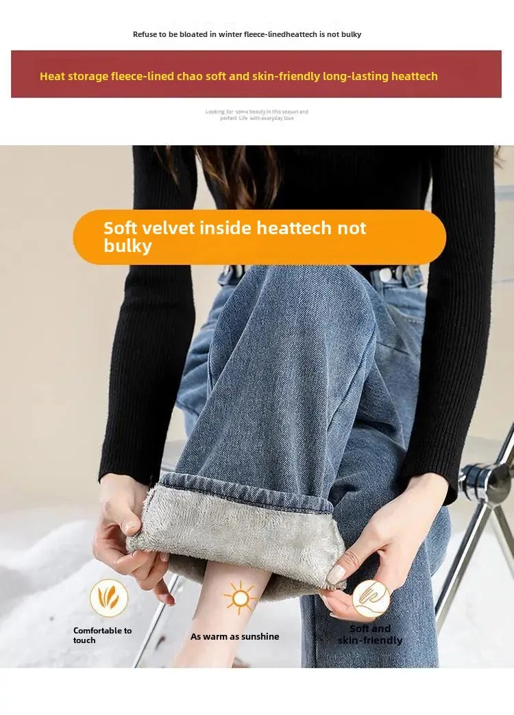High-Waisted Fleece-Lined Wide Leg Jean Pants