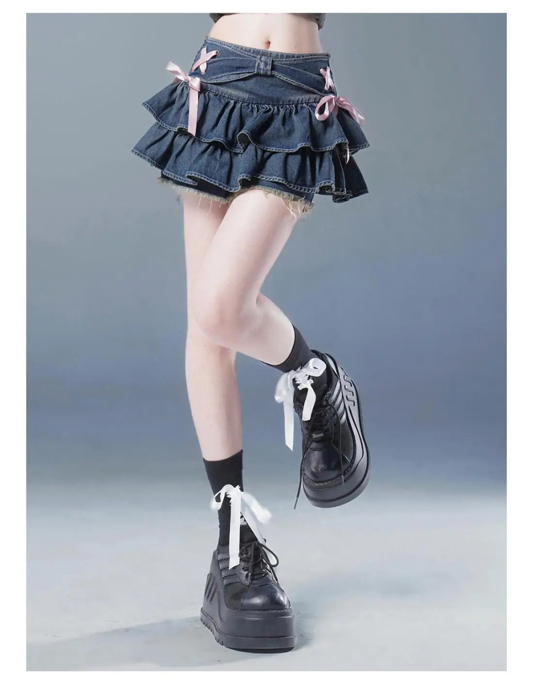 High-Waist A-Line Mini Denim Skirt with Bow Detail