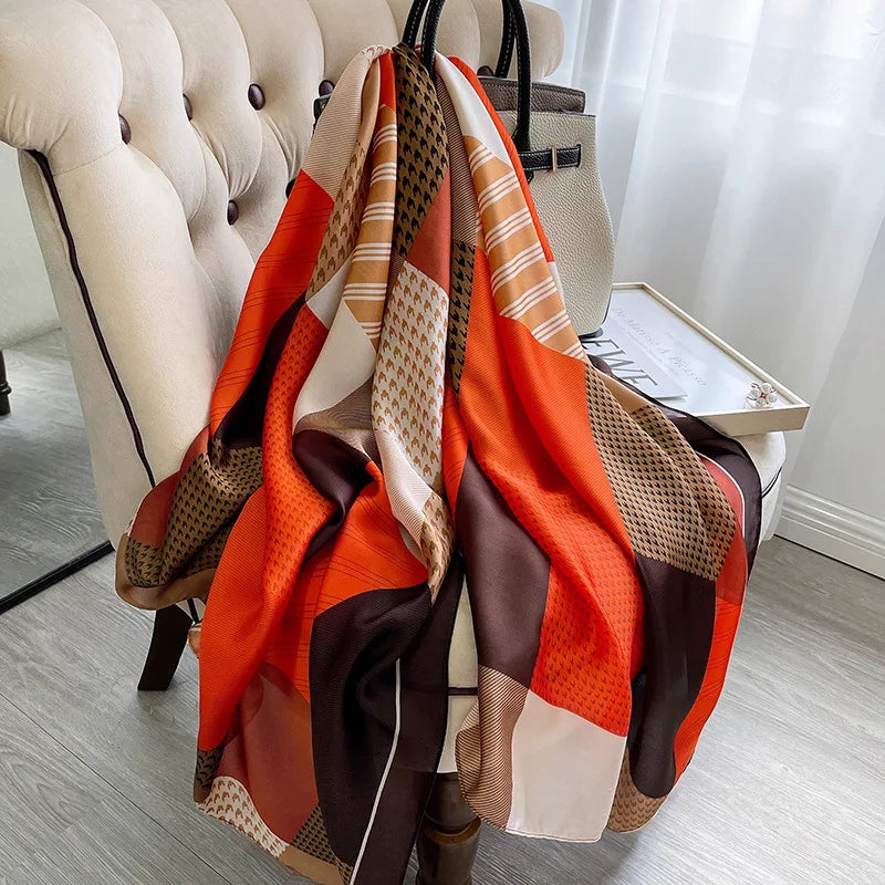 180x90 Cm Large Silk Soft Scarf Women Stylish Print Long Shawl Handkerchief Summer Elegant Travel Wrap Hot