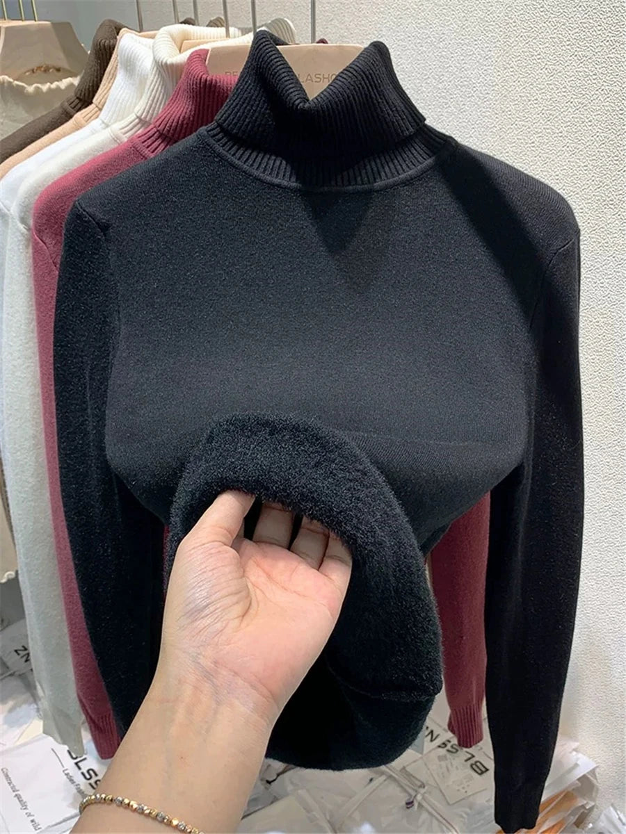 Women's Velvet-Lined Turtleneck Sweater