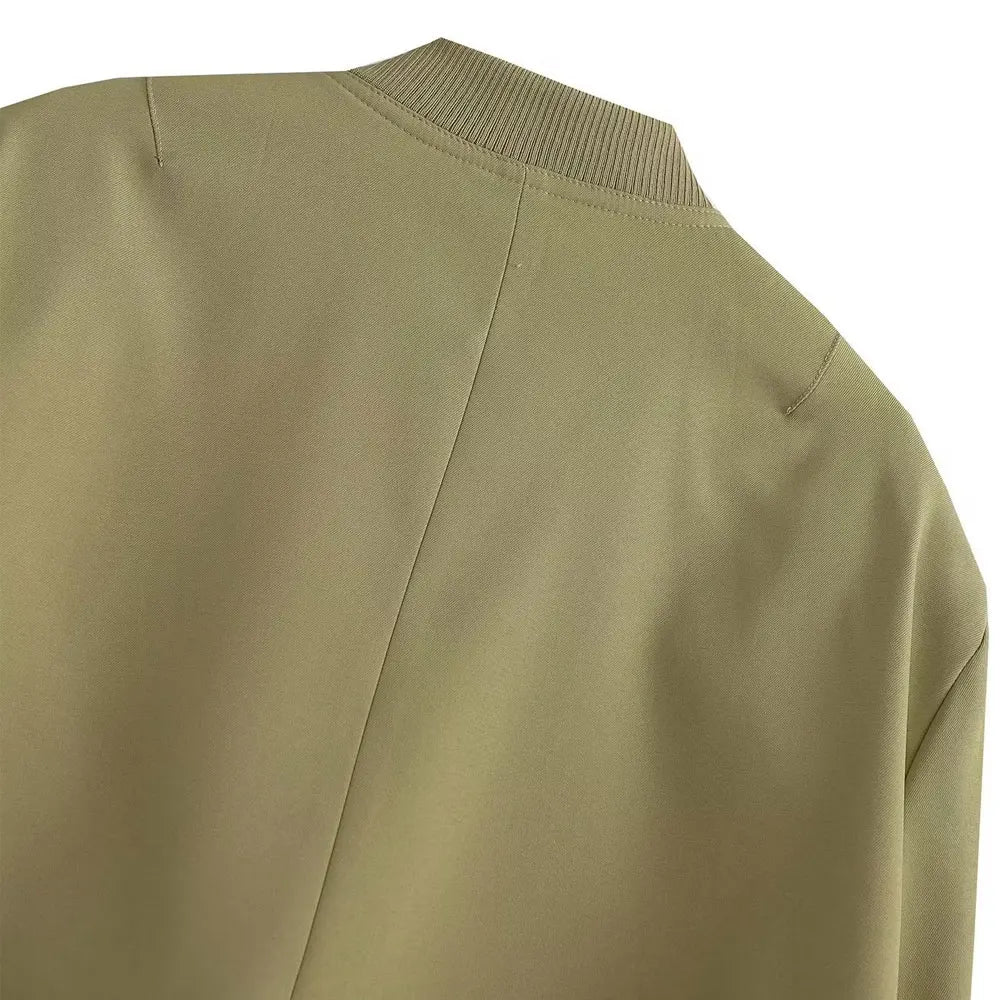 Women's Classic Button-Front Bomber Jacket with Pockets