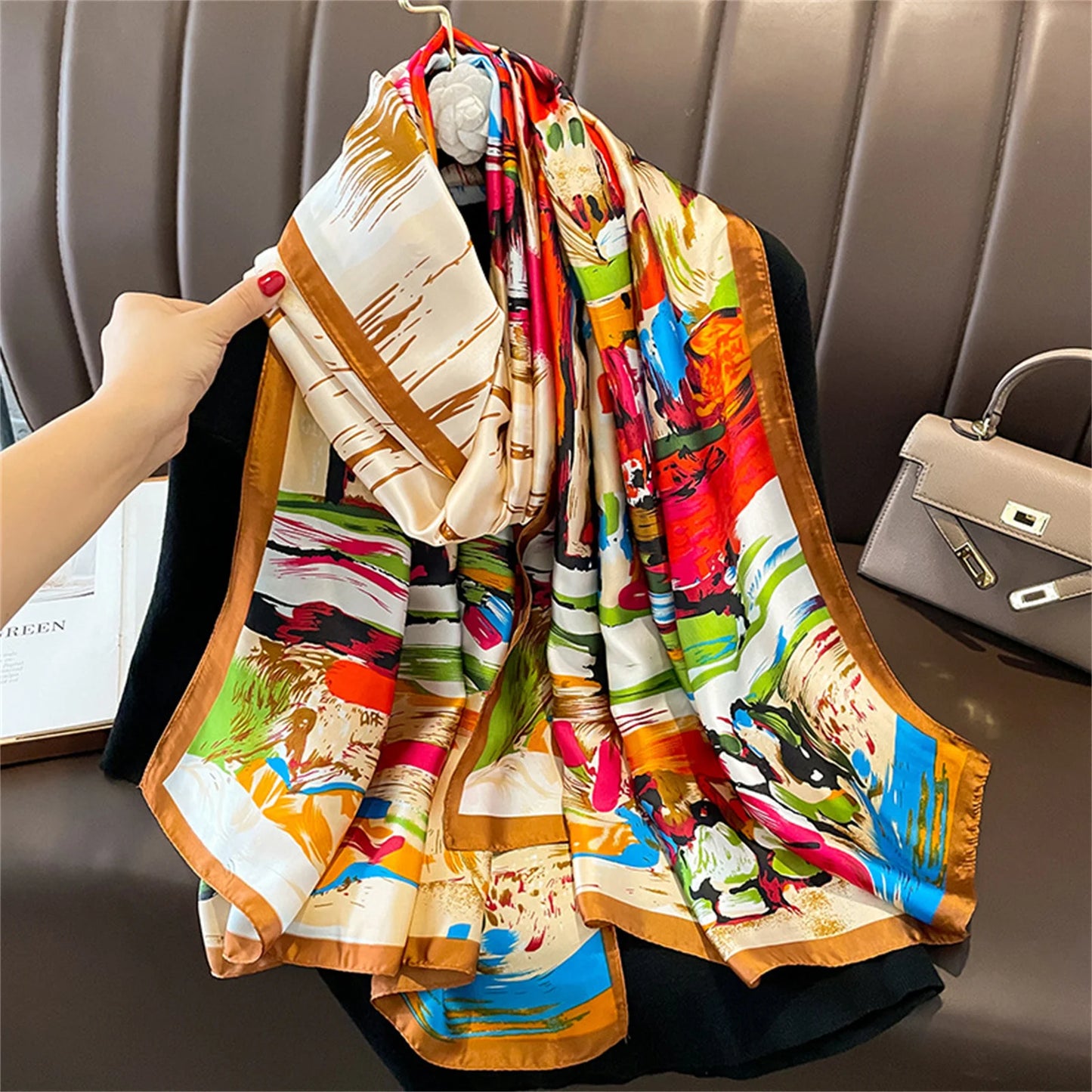 180x90 Cm Large Silk Soft Scarf Women Stylish Print Long Shawl Handkerchief Summer Elegant Travel Wrap Hot