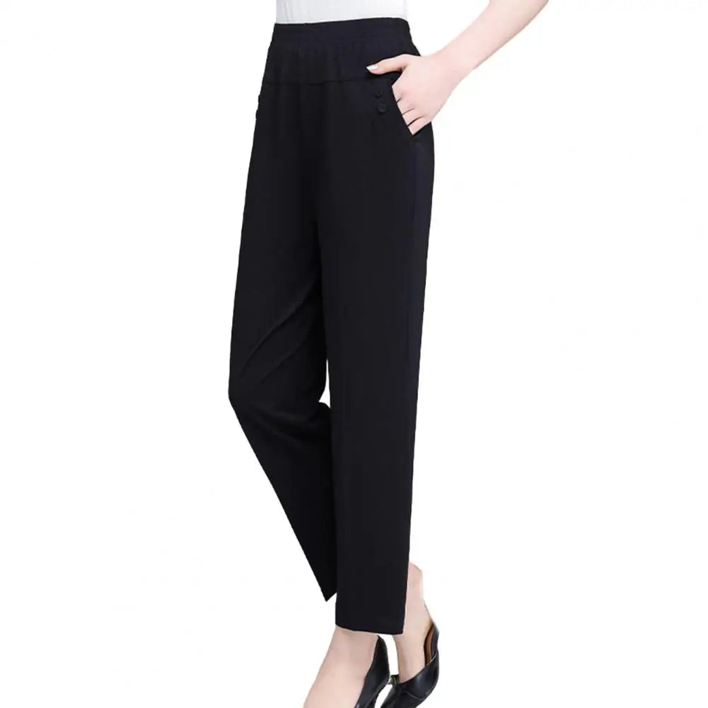 Middle Aged Old Women Spring Summer Pants Thin Elastic Waist Loose Cotton Mother Pants Casual Female Trousers