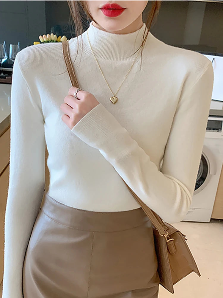 Premium Wool-Cotton Turtleneck Sweater for Women