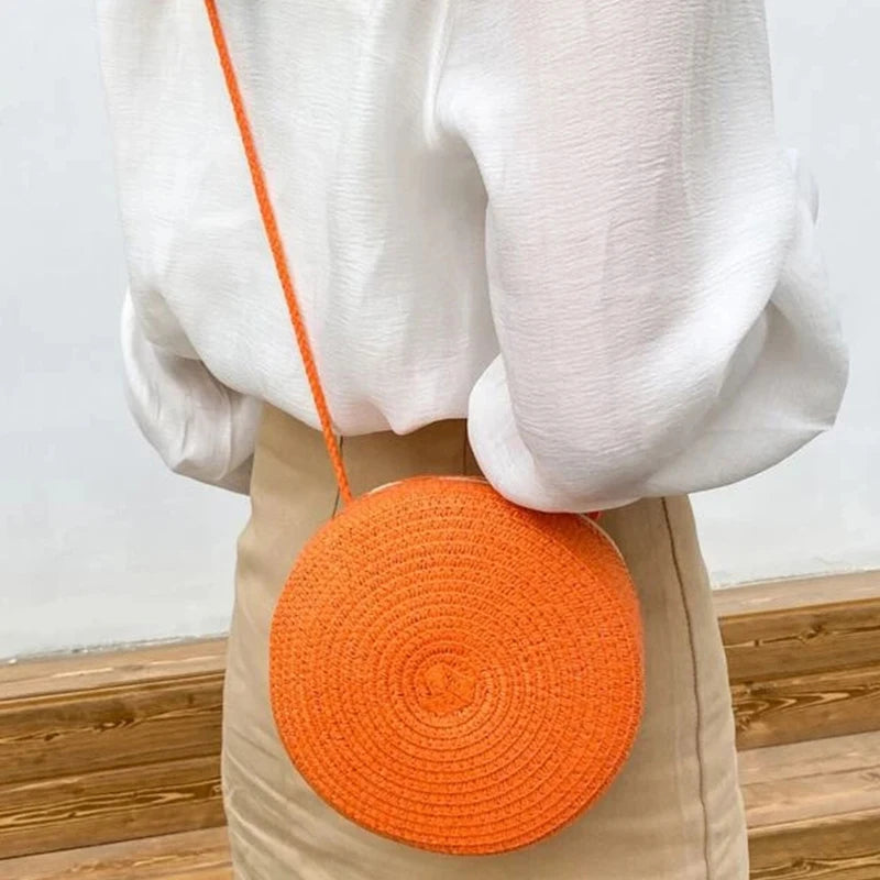 Handwoven Round Straw Crossbody Bag