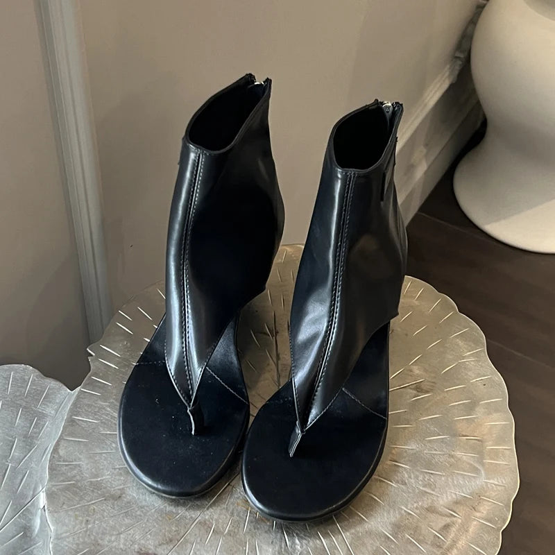 Eilyken Street Style Open Head Toe Low Heels Sandals Woman Design Zipper Boot Party Elegance Flip Flops Shoes