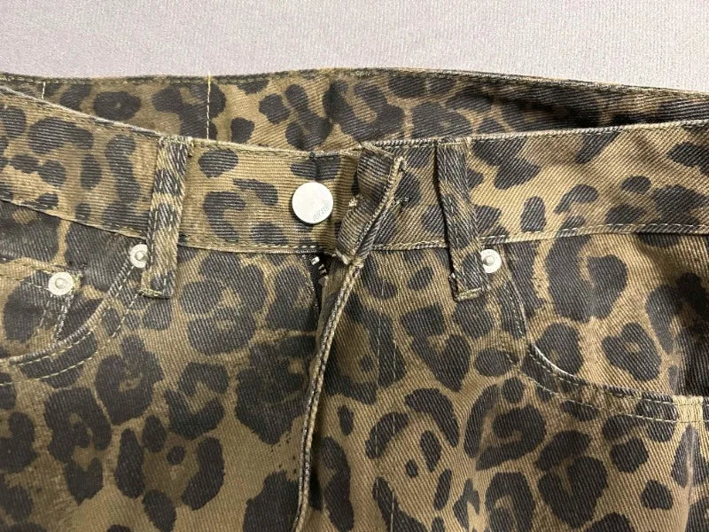 Y2K High-Waisted Leopard Print Big Jeans Pant