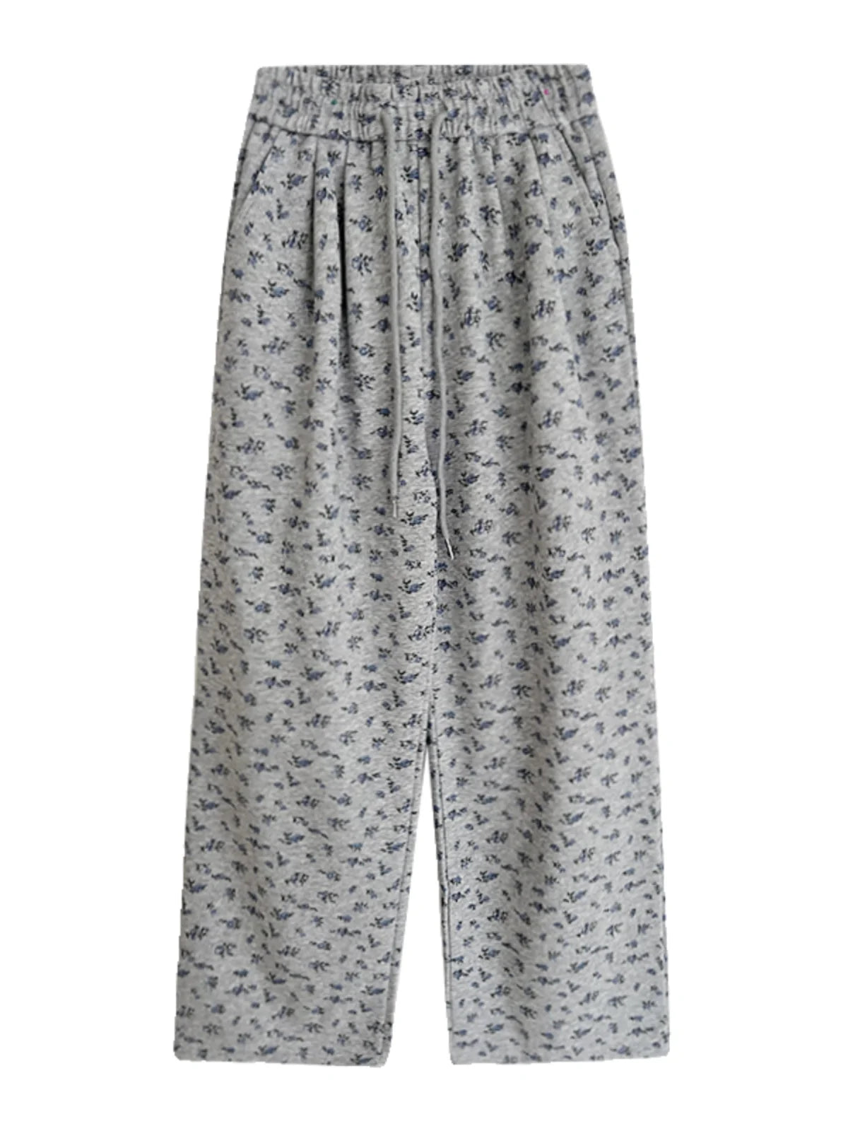 American High Street Sle Loose Fit Floral Wide Leg Casual Pants Elastic Waist Drapey Long Trousers for Women