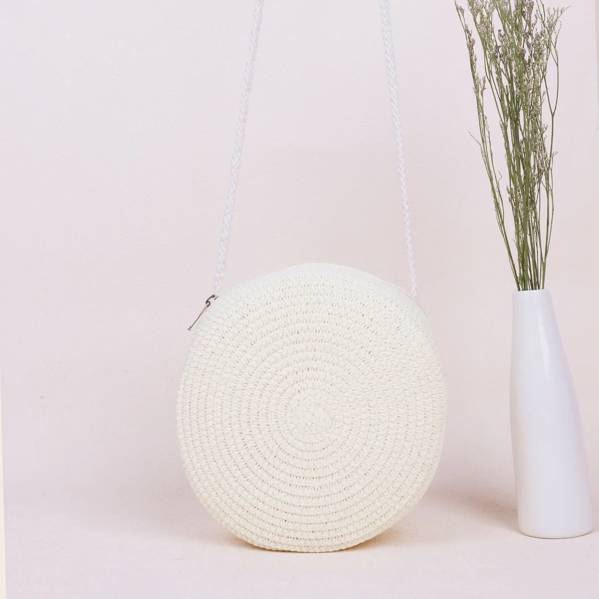 Handwoven Round Straw Crossbody Bag