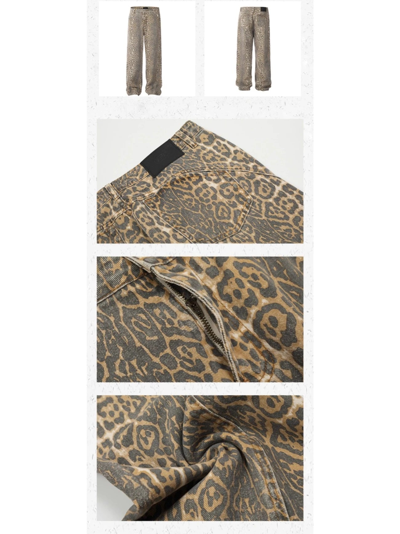 High-Waist Vintage Leopard Print Denim Jeans