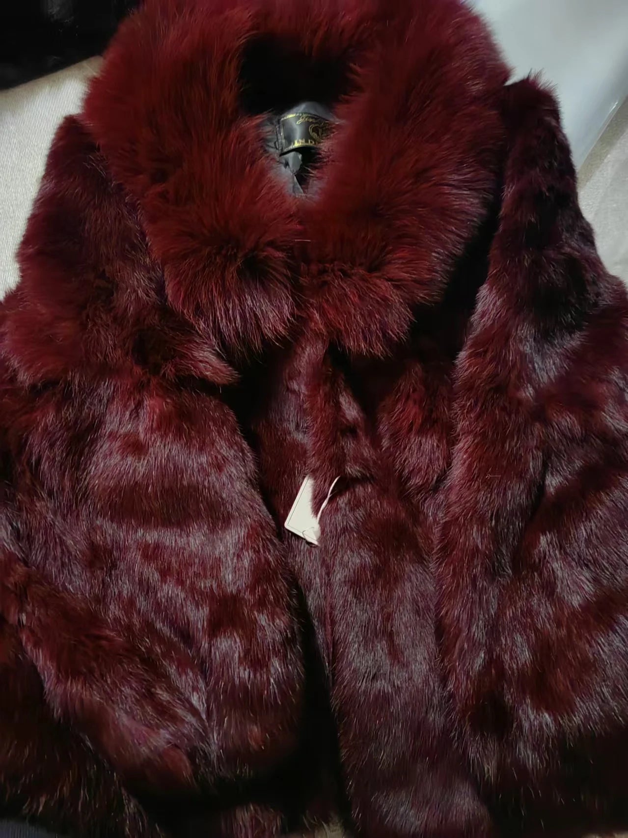 Luxury Real Rex Rabbit Fur Coat with Fox Fur Collar