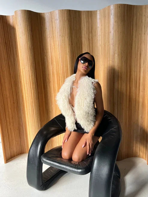 Luxury Mongolian Sheepskin Fur Halter Vest