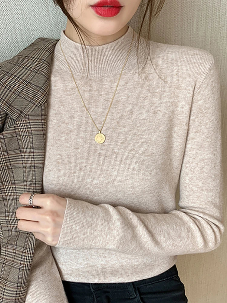 Premium Wool-Cotton Turtleneck Sweater for Women