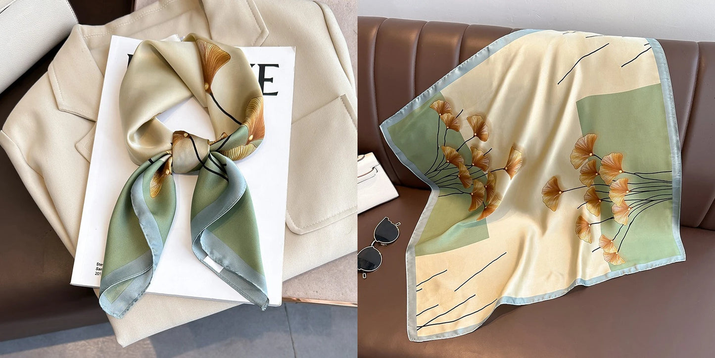 Elegant Floral Silk-Feel Square Scarf - 60-80cm Versatile Women's Neck Scarf