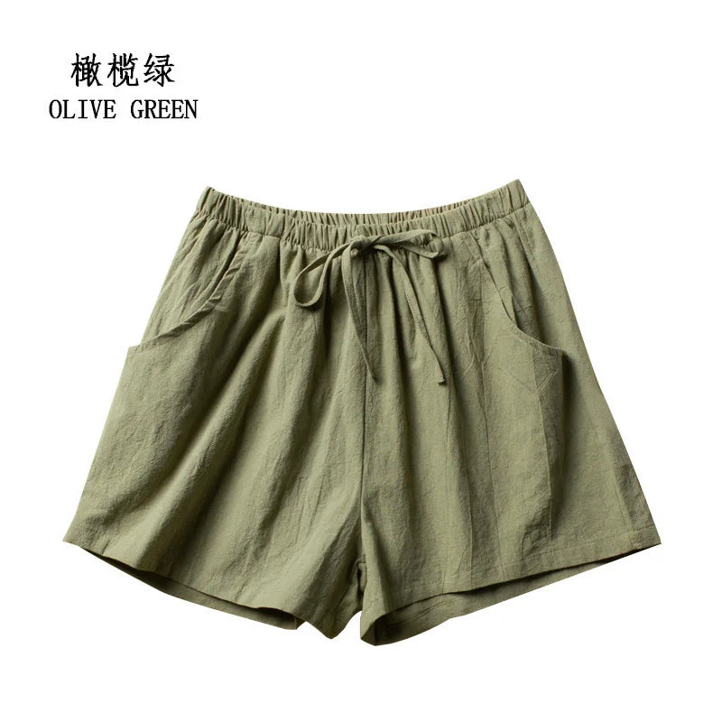 High-Waisted Linen Cotton Casual Shorts for Women