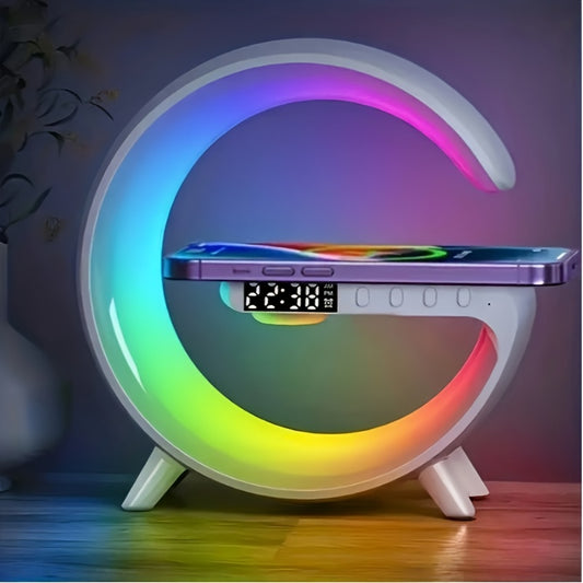G63 Atmosphere Bedside Lamp - Color-Changing Ambient Lighting, High-Quality Audio Streaming, Convenient Phone Charging, Simulated Sunrise Wake-Up Light, Synchronized Music Beat Lighting - Wireless Speaker with Smartphone Char