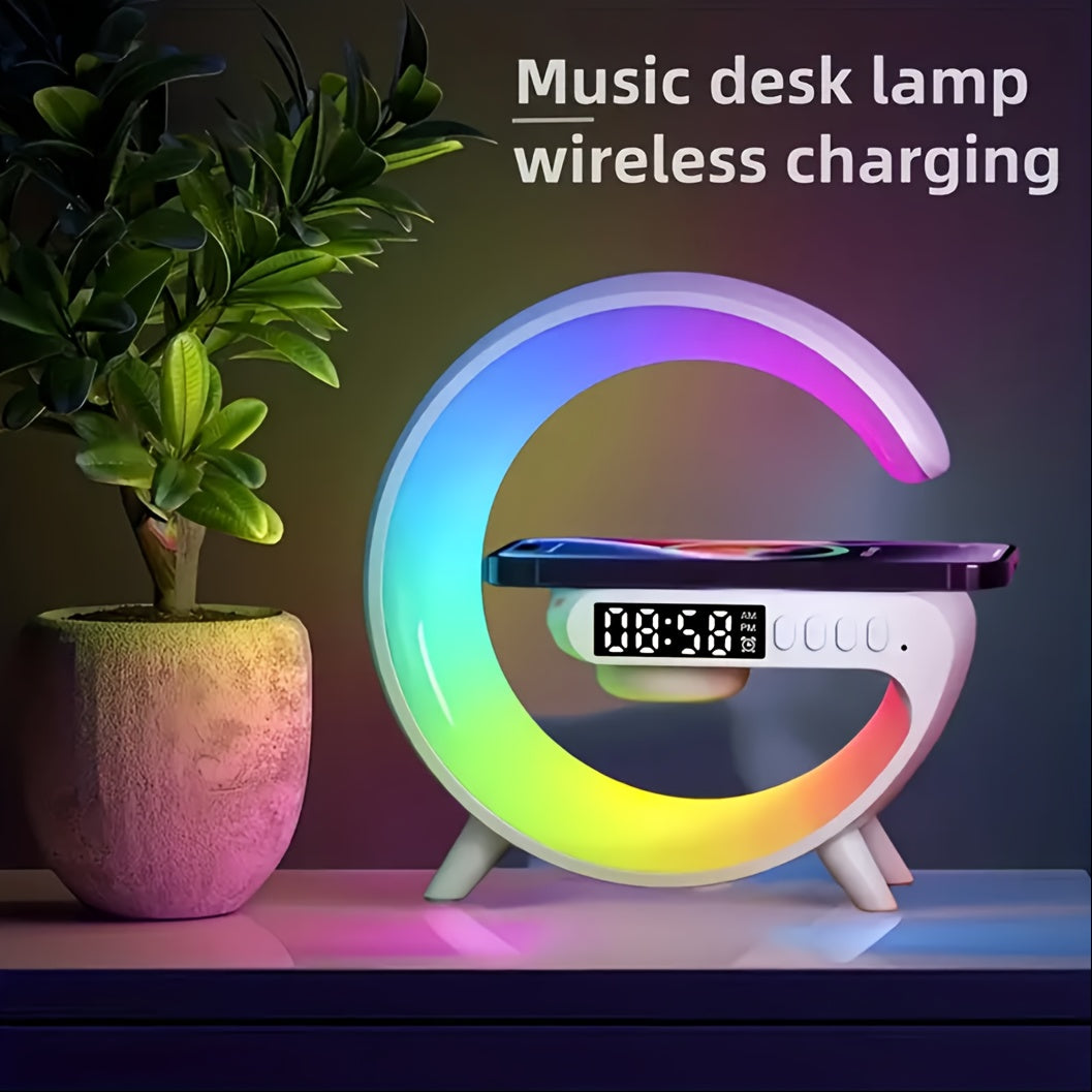 G63 Atmosphere Bedside Lamp - Color-Changing Ambient Lighting, High-Quality Audio Streaming, Convenient Phone Charging, Simulated Sunrise Wake-Up Light, Synchronized Music Beat Lighting - Wireless Speaker with Smartphone Char