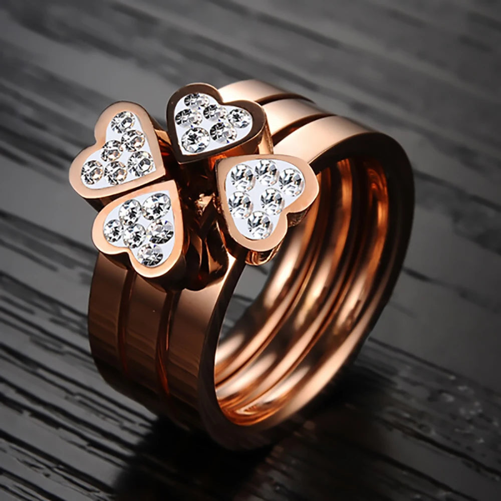 Elegant 3-Piece Clover Ring Set