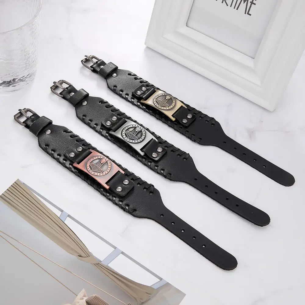 Handcrafted Thor's Hammer Leather Bracelet