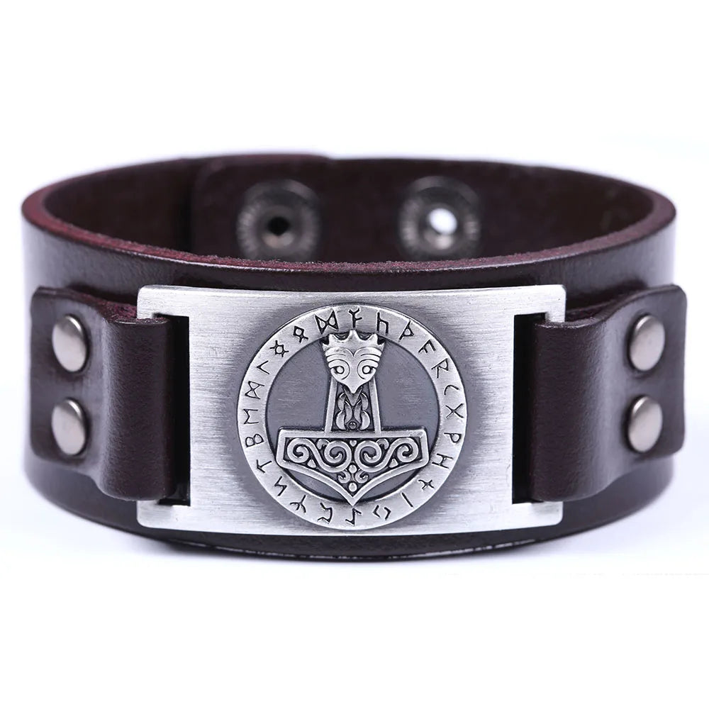 Handcrafted Thor's Hammer Leather Bracelet