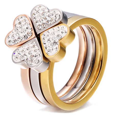 Elegant 3-Piece Clover Ring Set
