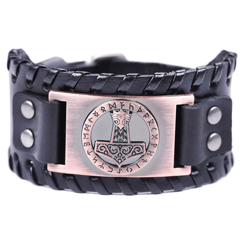 Handcrafted Thor's Hammer Leather Bracelet