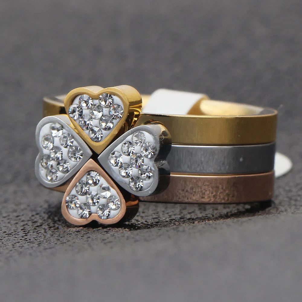 Elegant 3-Piece Clover Ring Set