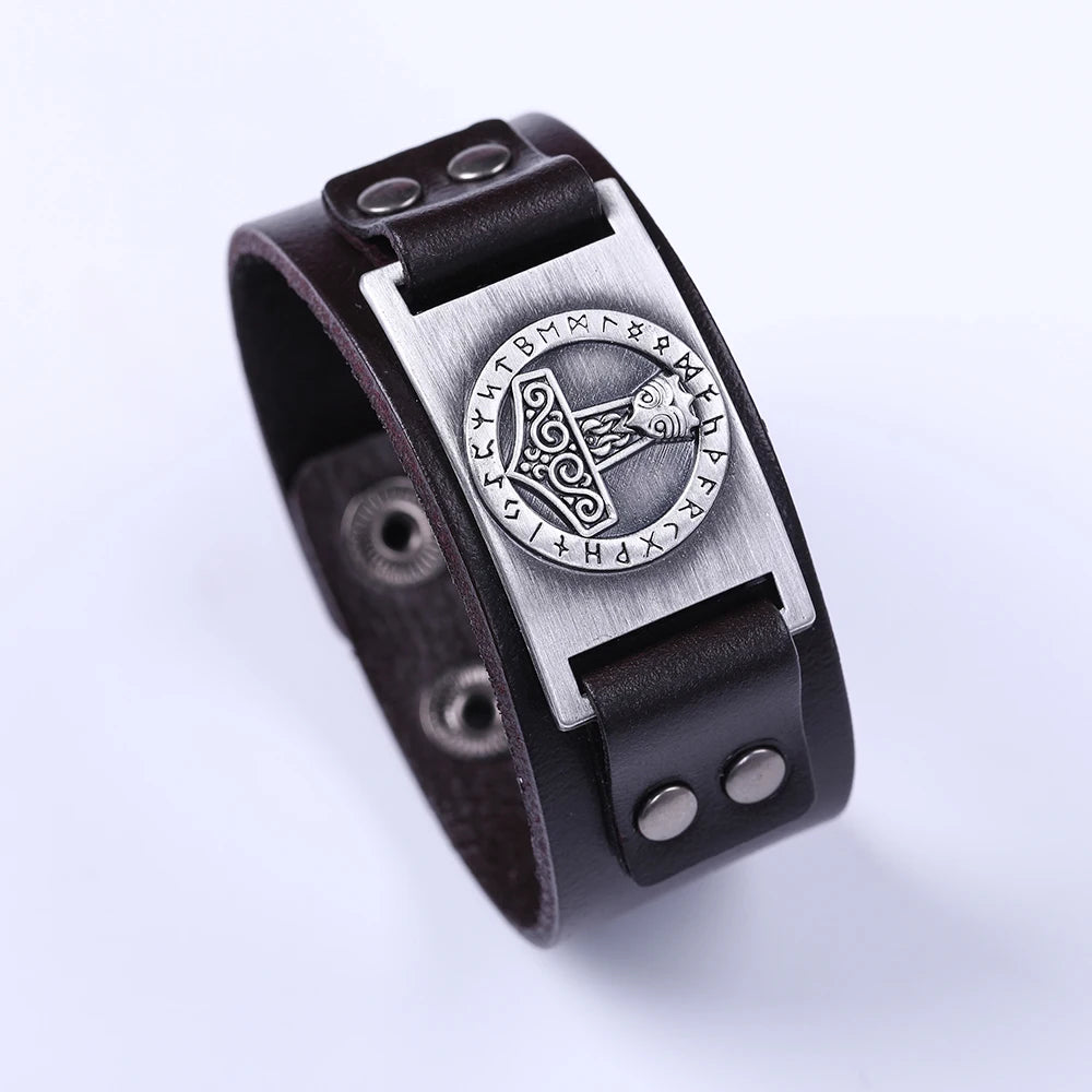 Handcrafted Thor's Hammer Leather Bracelet