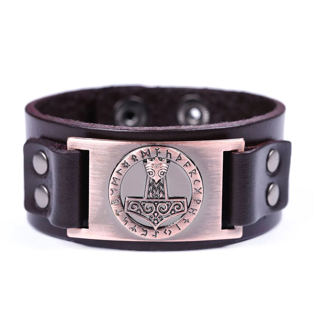 Handcrafted Thor's Hammer Leather Bracelet