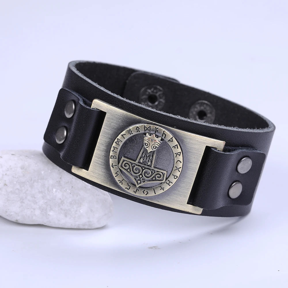 Handcrafted Thor's Hammer Leather Bracelet
