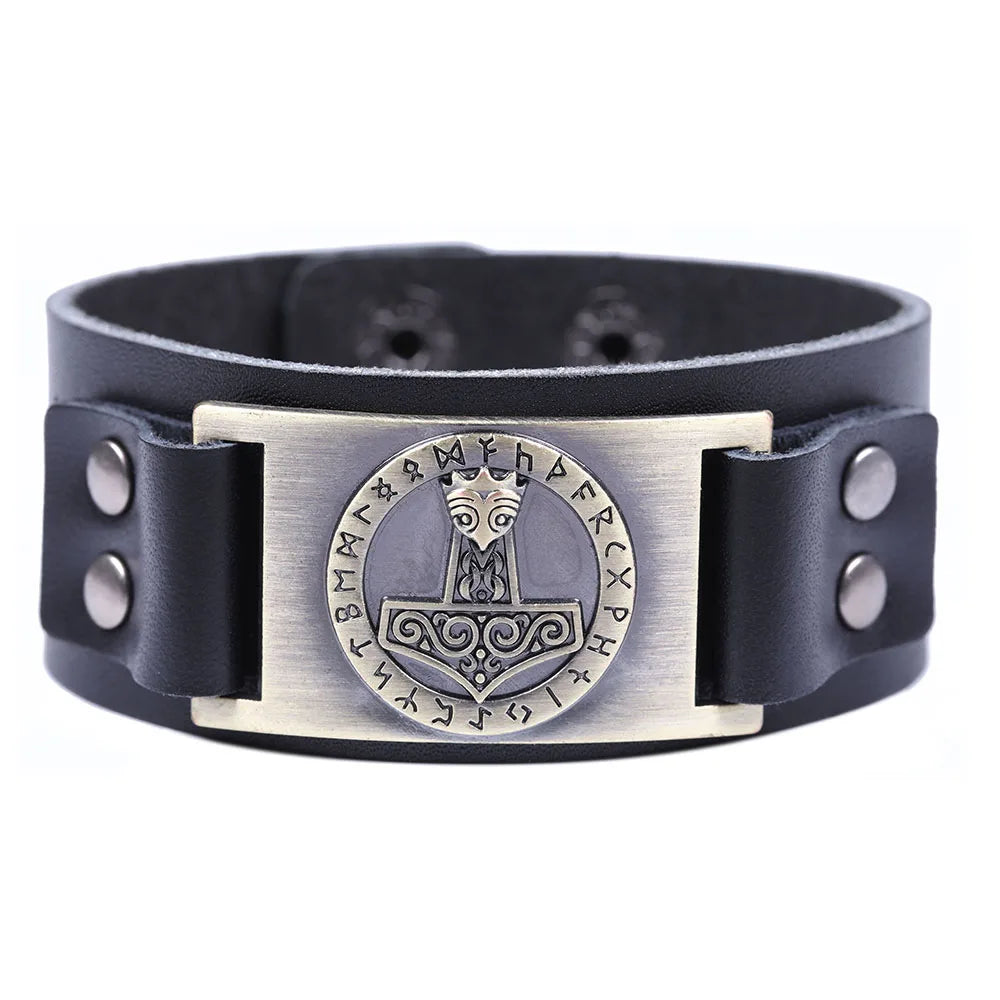 Handcrafted Thor's Hammer Leather Bracelet
