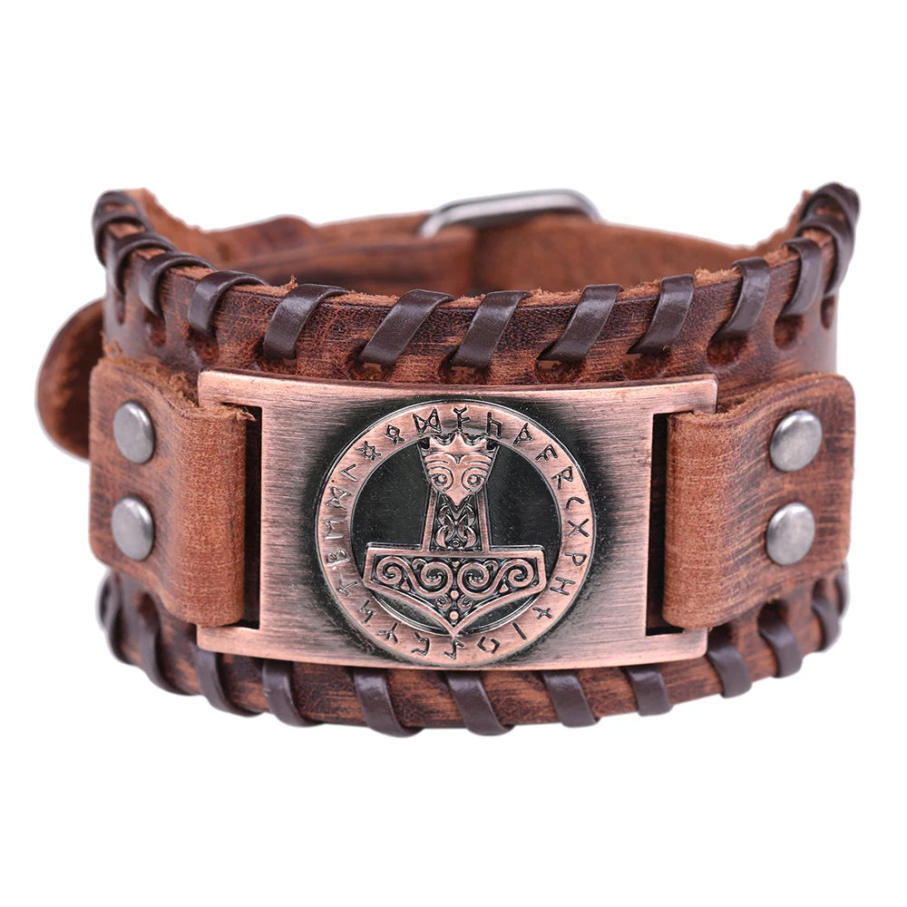 Handcrafted Thor's Hammer Leather Bracelet