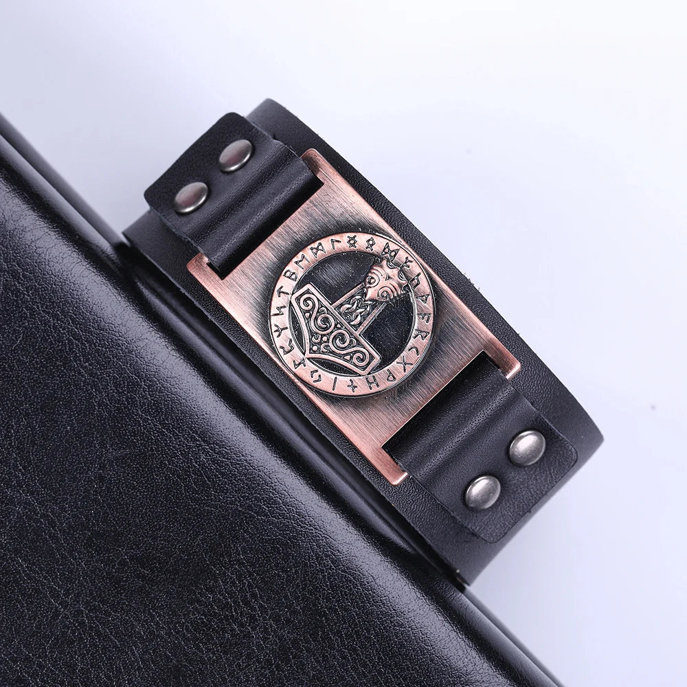 Handcrafted Thor's Hammer Leather Bracelet